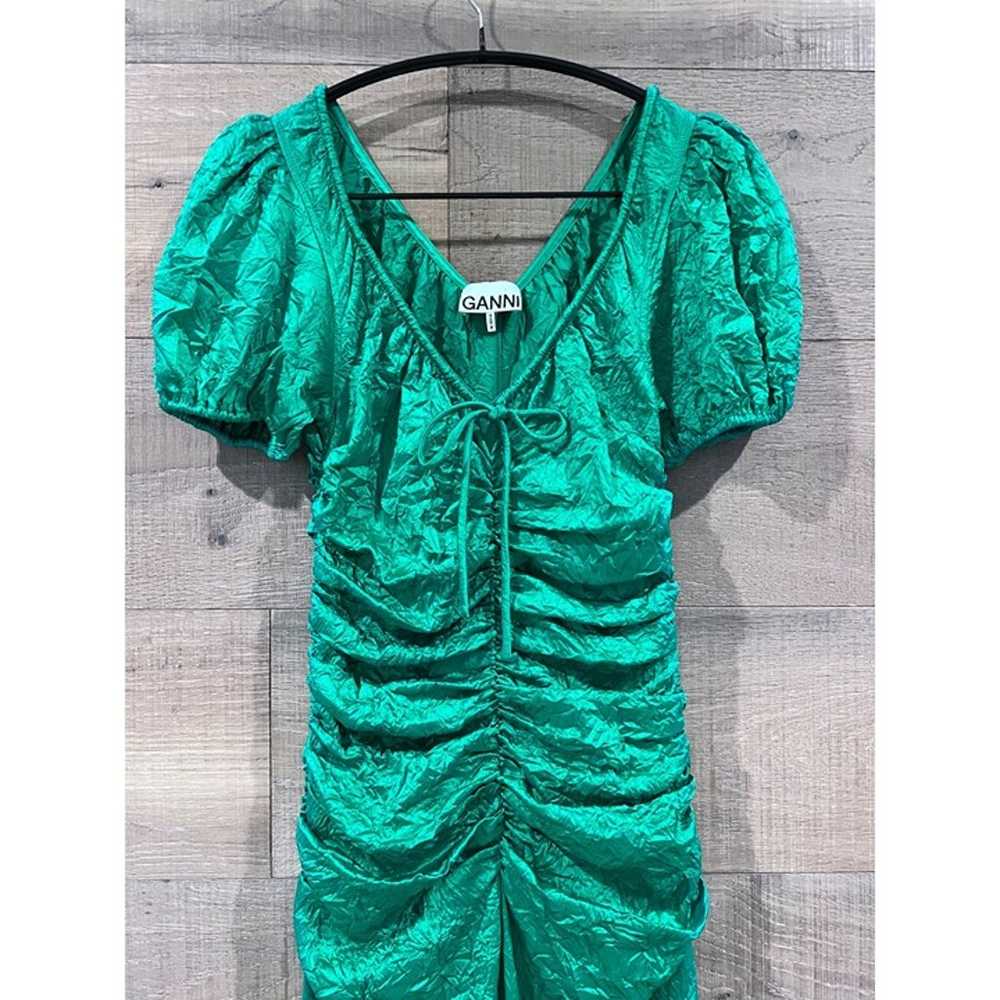 Ganni ruched Dress In Green size 36/ S - image 5