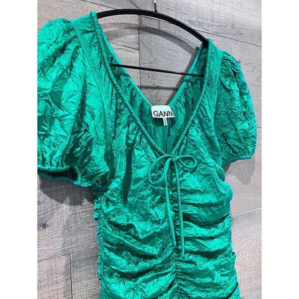 Ganni ruched Dress In Green size 36/ S - image 6