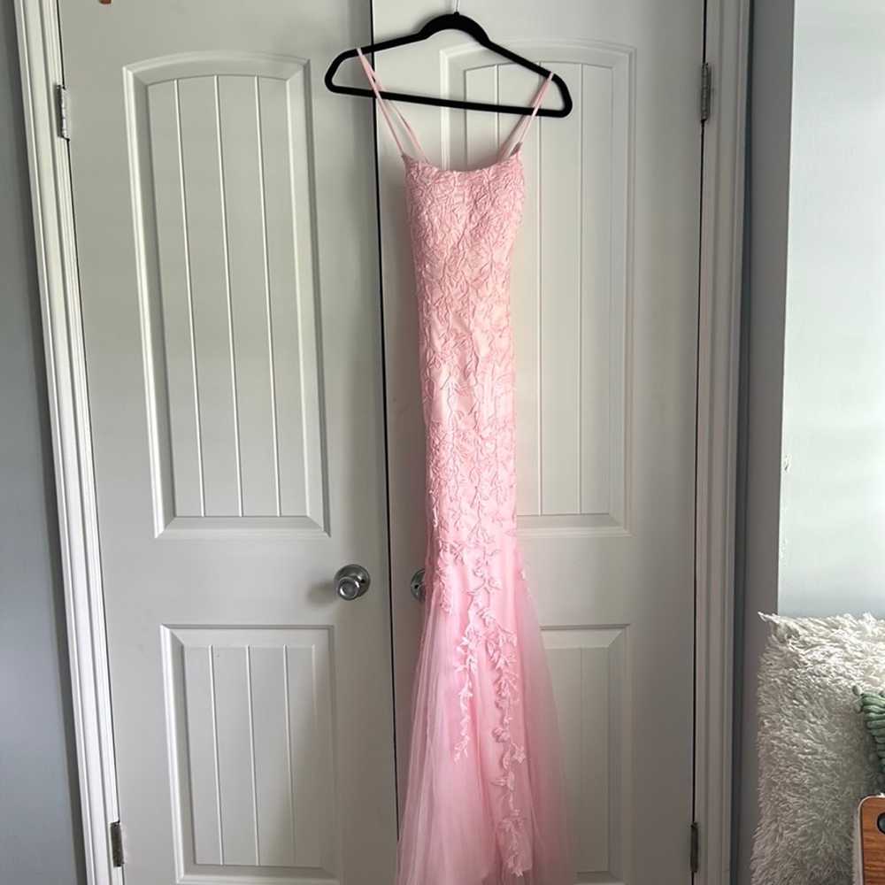 Pink lace applicable prom dress - image 5