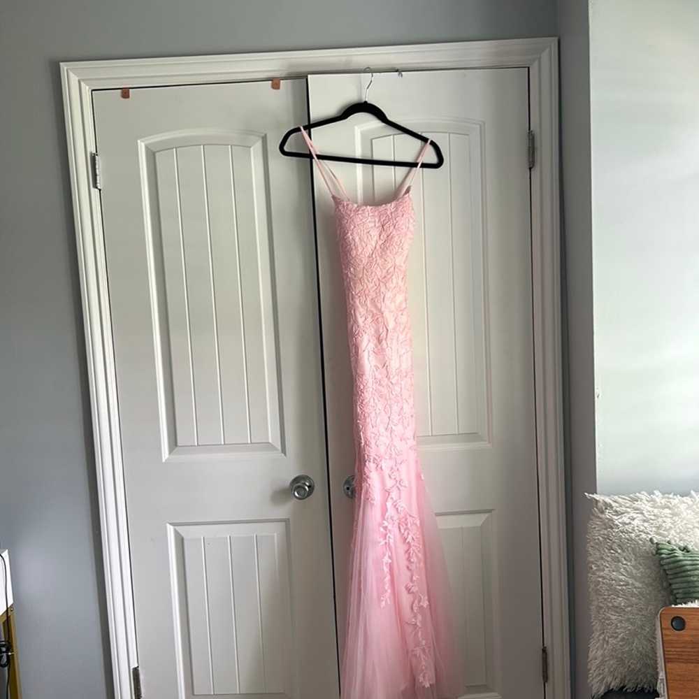 Pink lace applicable prom dress - image 6