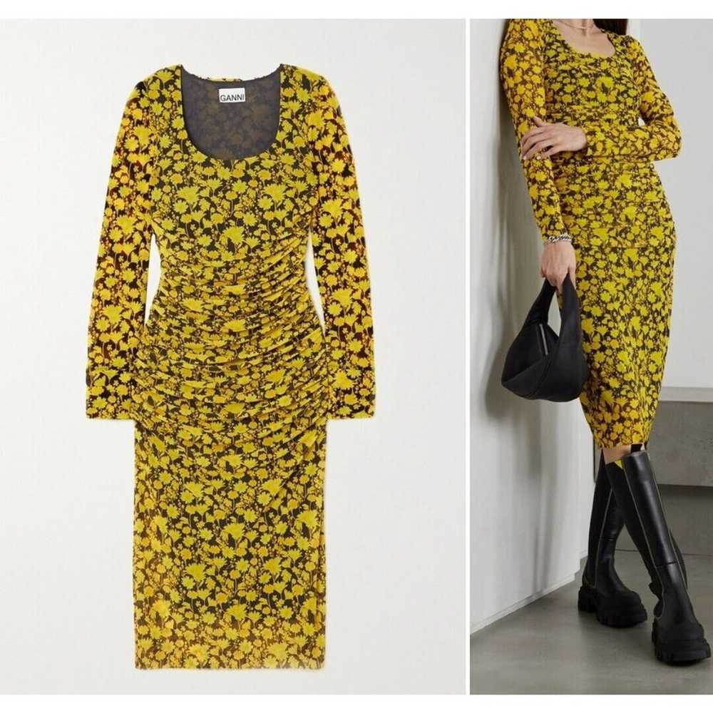 Ganni Womens Black Yellow Floral Print Front Zipp… - image 3