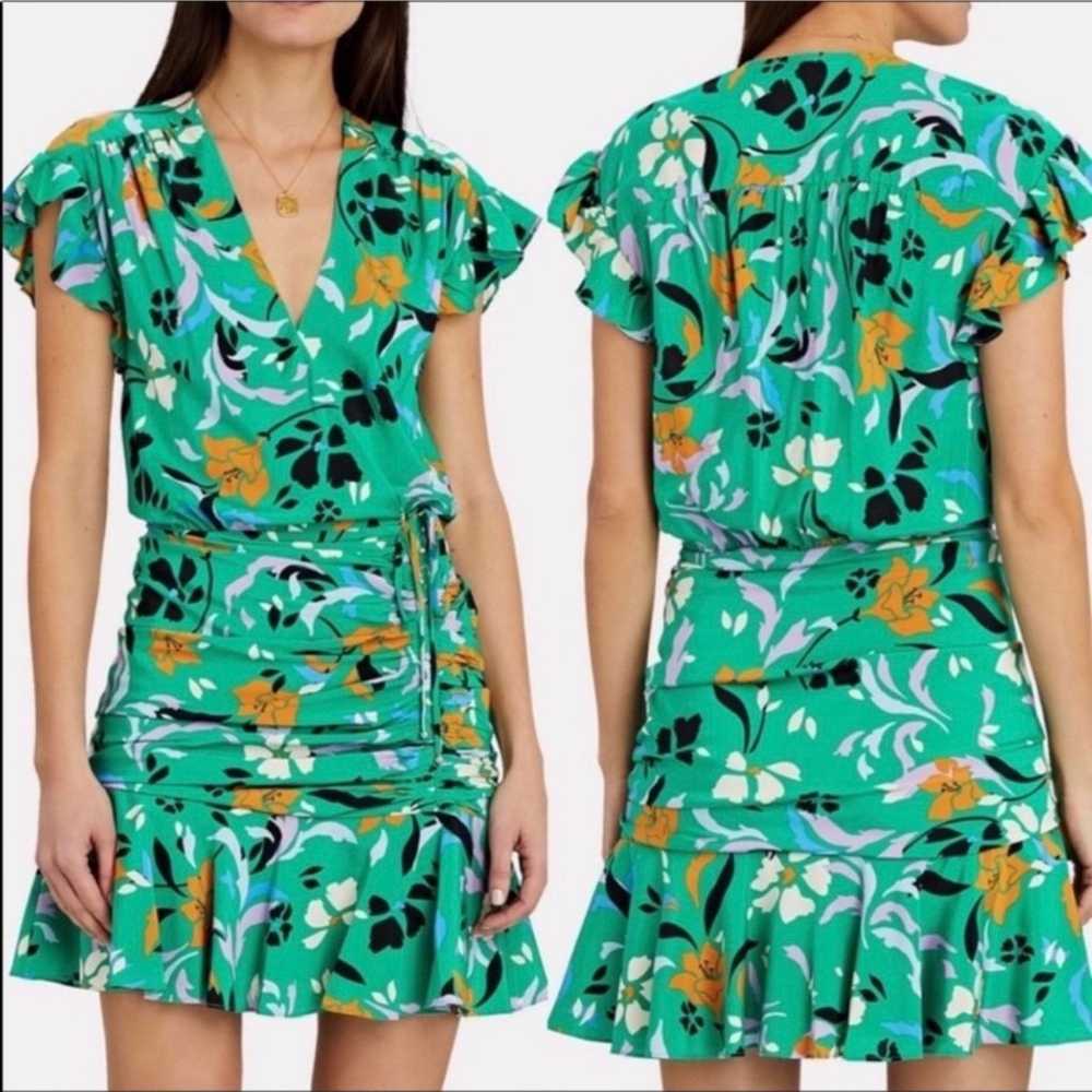 VERONICA BEARD Green Printed Maria Dress Sz M/6 - image 1