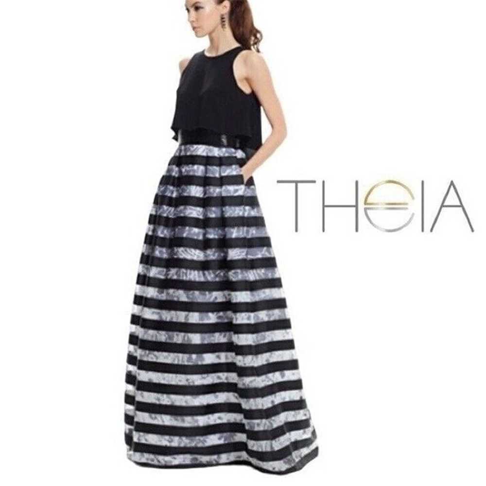 Theia Couture Silk Gown Striped Layered Elegant B… - image 1