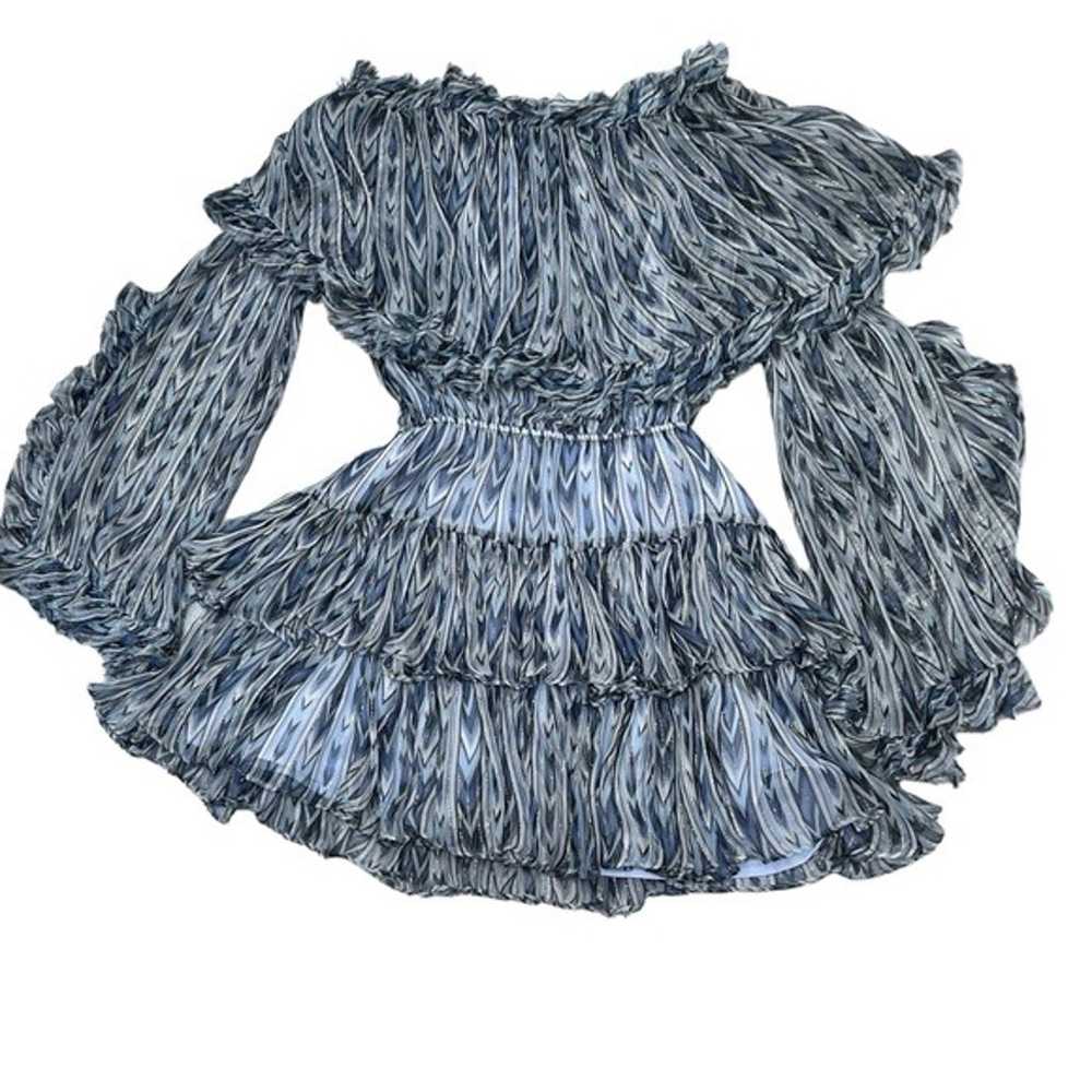 CAROLINE CONSTAS BLUE GRAY DAHLIA SILK CHIFFON MI… - image 11