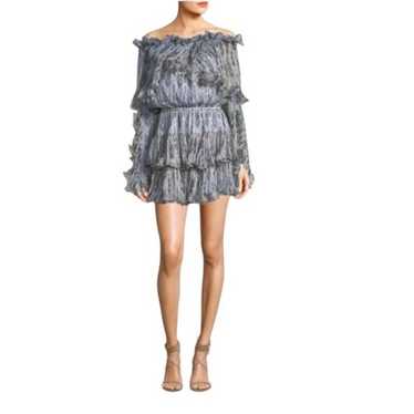 CAROLINE CONSTAS BLUE GRAY DAHLIA SILK CHIFFON MI… - image 1