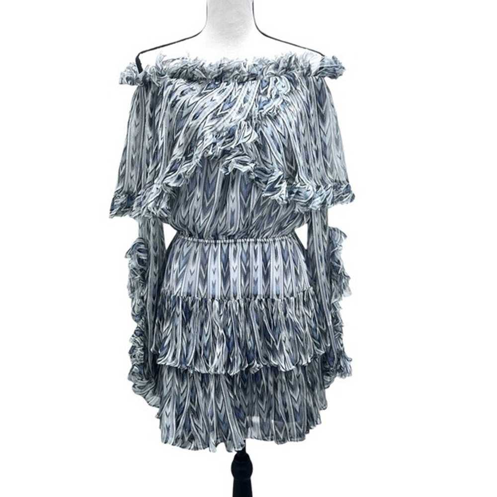 CAROLINE CONSTAS BLUE GRAY DAHLIA SILK CHIFFON MI… - image 2