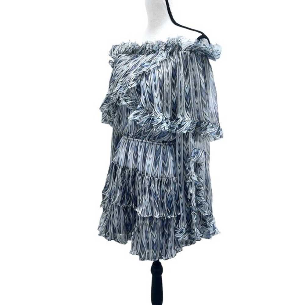 CAROLINE CONSTAS BLUE GRAY DAHLIA SILK CHIFFON MI… - image 8