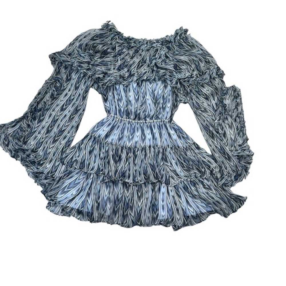 CAROLINE CONSTAS BLUE GRAY DAHLIA SILK CHIFFON MI… - image 9