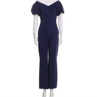 Chiara Boni Blue Puffed Sleeves V Neck Jumpsuit