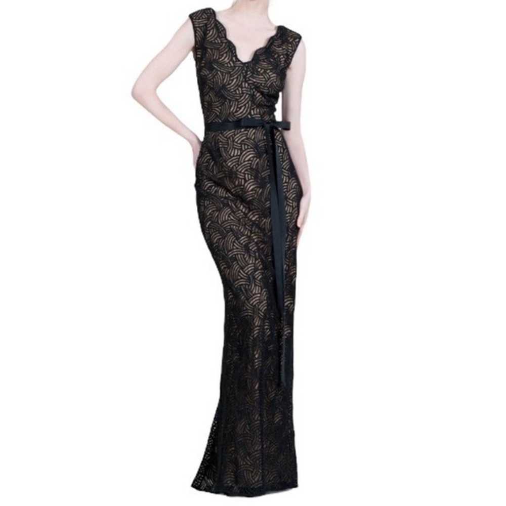 TADASHI SHOJI Scallop Lace Maxi Dress Ribbon Tie … - image 1