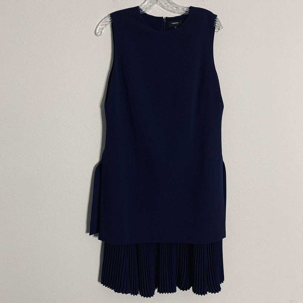 Theory Blue Pleated Split Bib Dress - image 2