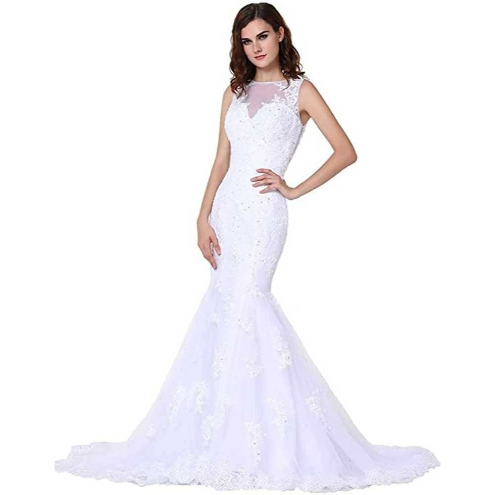 White Lace Wedding Dress Mermaid Bridal Dress Lar… - image 1