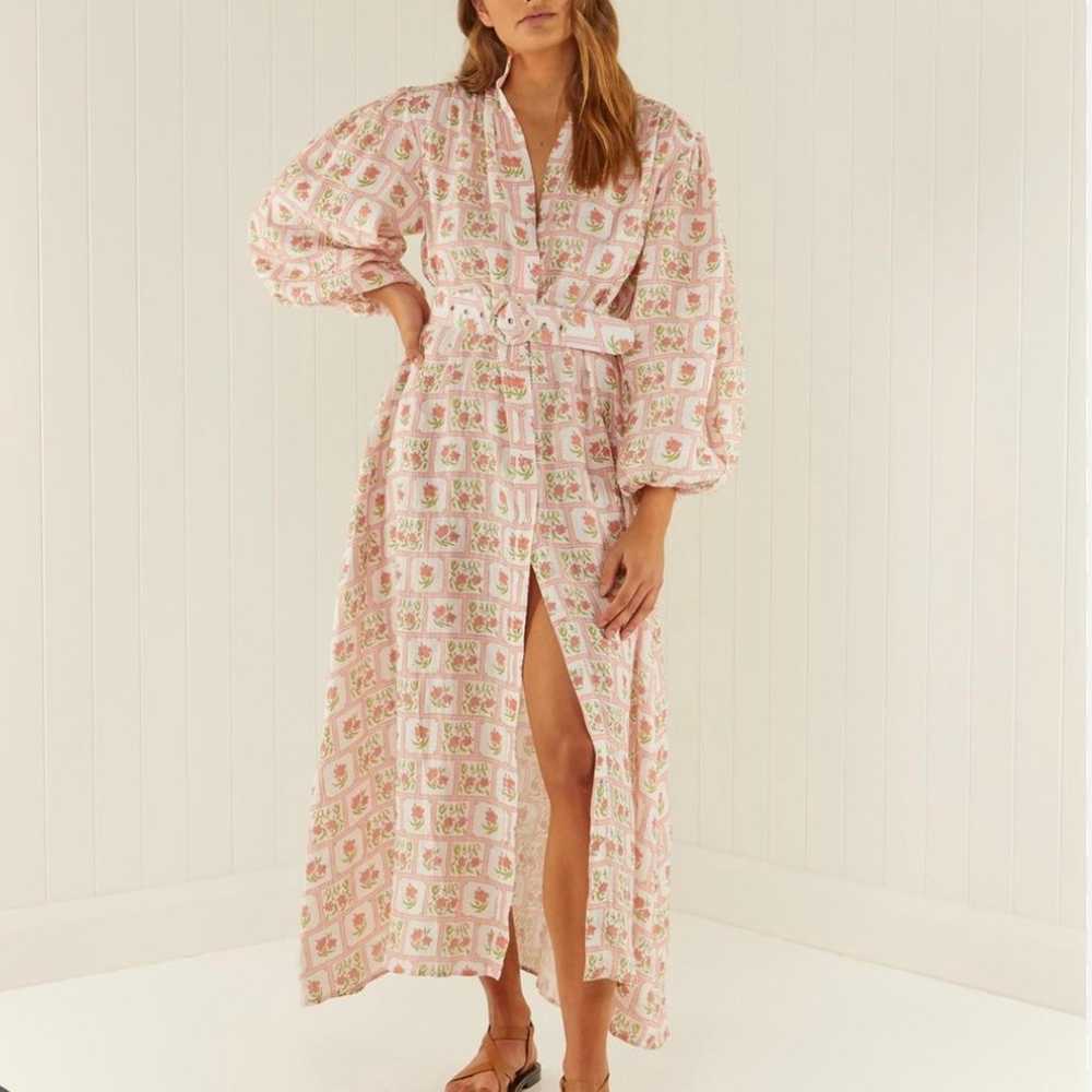 Palm Noosa Linen Hibiscus Print Dress - image 1