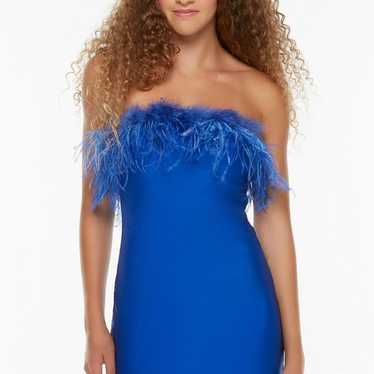 Alyce Paris strapless blue feather short formal d… - image 1