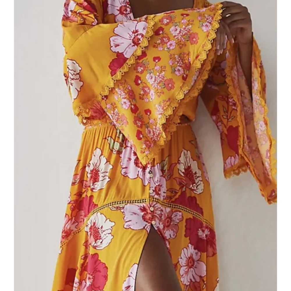 Free People Penny Printed Maxi Dress Bodysuit Tie… - image 1