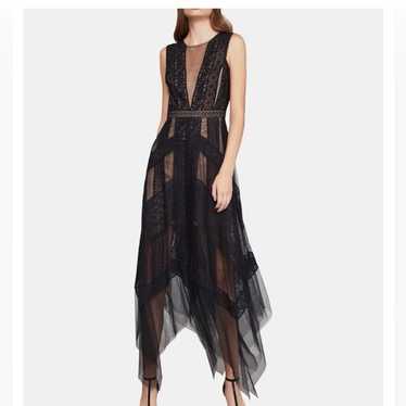 BCBG Andi Asymmetrical Striped-Lace Dress