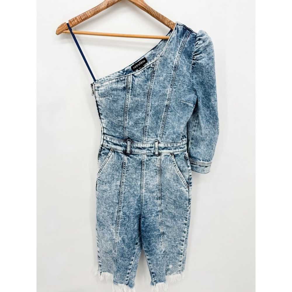 Retrofete Reyna Romper Denim Light Blue Shorts Ti… - image 4