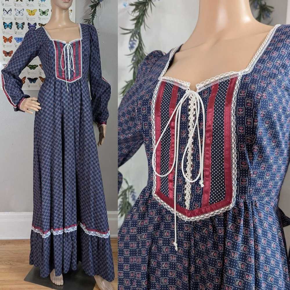 Vintage 1970s Gunne Sax Prairie Dress Floral Milk… - image 1