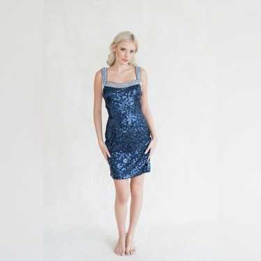 Caché- Cute navy blue sequin cocktail minidress S… - image 1