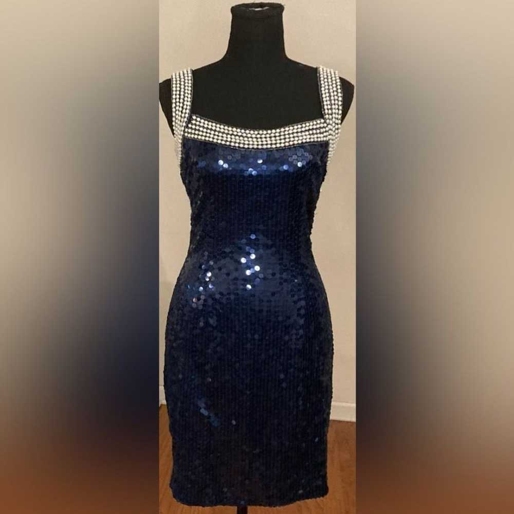 Caché- Cute navy blue sequin cocktail minidress S… - image 2