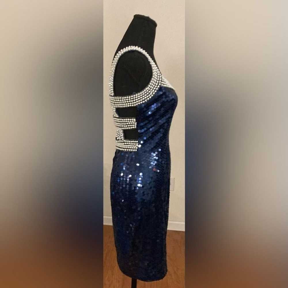 Caché- Cute navy blue sequin cocktail minidress S… - image 3