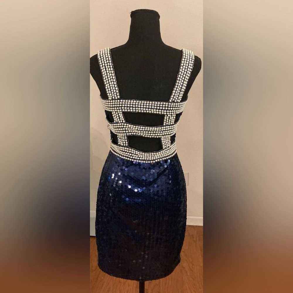 Caché- Cute navy blue sequin cocktail minidress S… - image 4