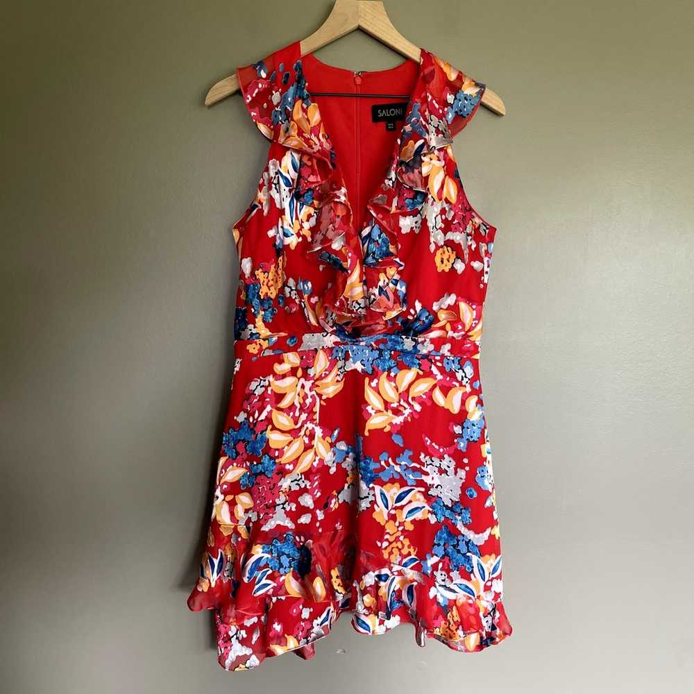 Saloni Cece Dress in Coral Size 10 Red Blue Yello… - image 3