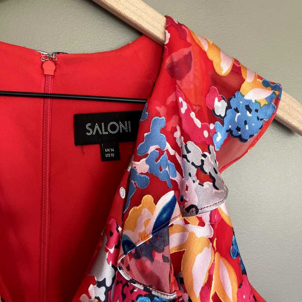 Saloni Cece Dress in Coral Size 10 Red Blue Yello… - image 7