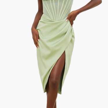 House of CB Lulu Corset One-Shoulder Satin Midi D… - image 1