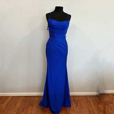 La Femme 29710 Blue Strappy Back Jersey Gown 8