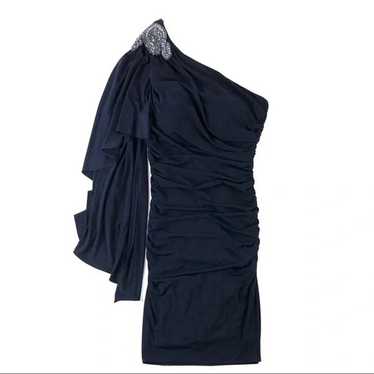 Cachet One Shoulder Navy Ruching Dress