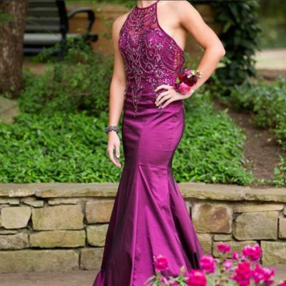 Mori Lee Halter Prom Dress W/ Train - image 1