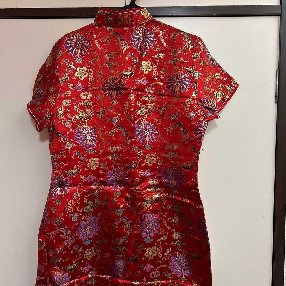 Red Chinese dress, short sleeves. - image 3