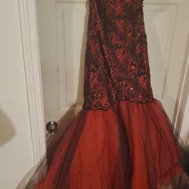 sherri hill formal red and black mermaid