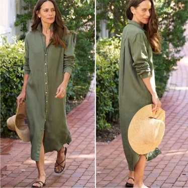 Frank & Eileen green 100% linen maxi rory shirt d… - image 1