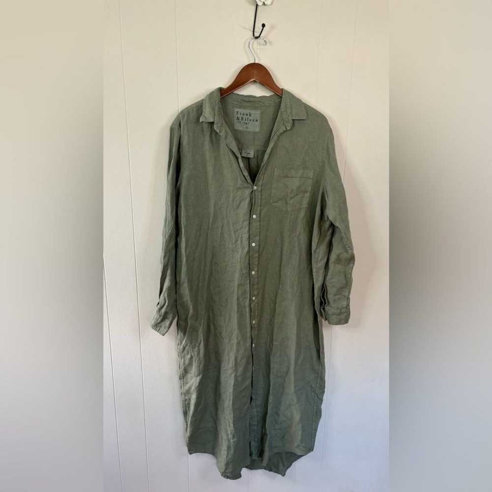 Frank & Eileen green 100% linen maxi rory shirt d… - image 2