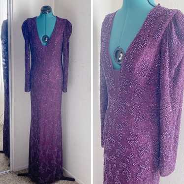 MAC DUGGAL PURPLE GRAPE PEARL MAXI LONG SLEEVE EV… - image 1