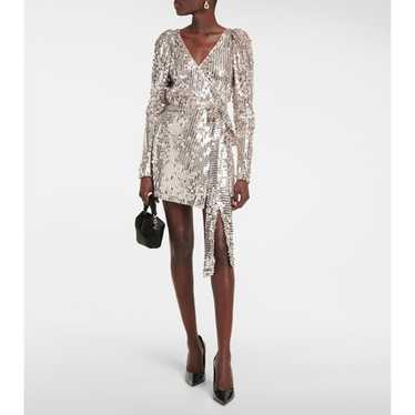 ROTATE Bridget silver sequined wrap minidress Siz… - image 1