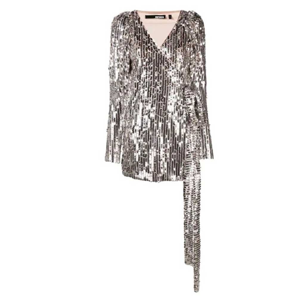 ROTATE Bridget silver sequined wrap minidress Siz… - image 3