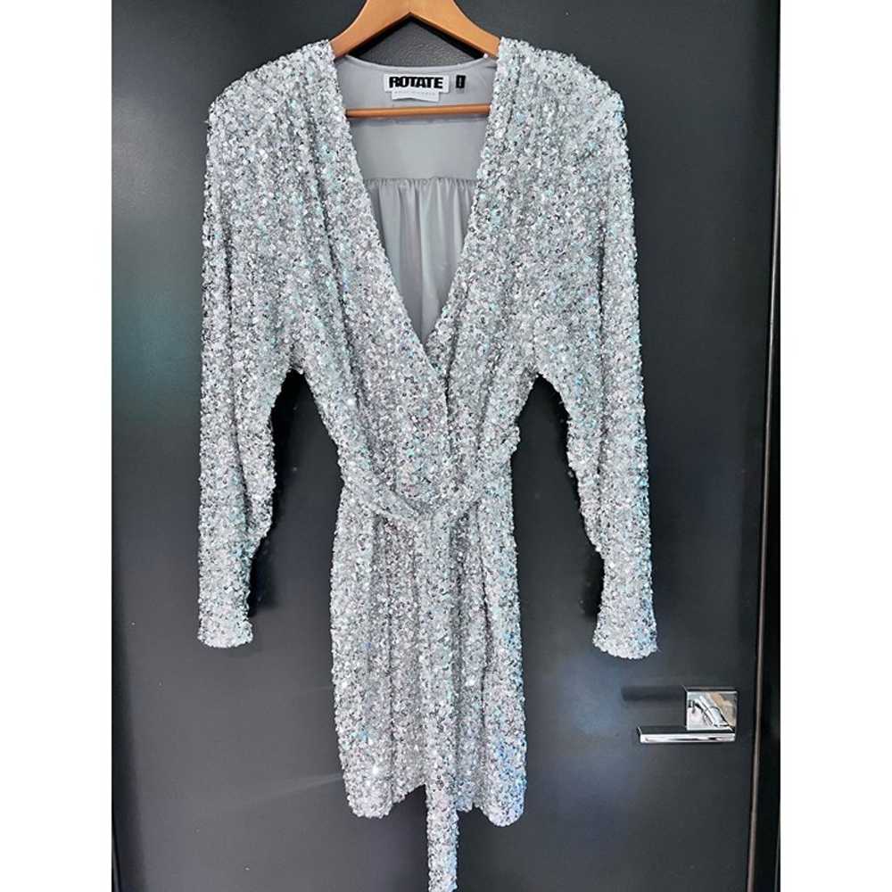 ROTATE Bridget silver sequined wrap minidress Siz… - image 4