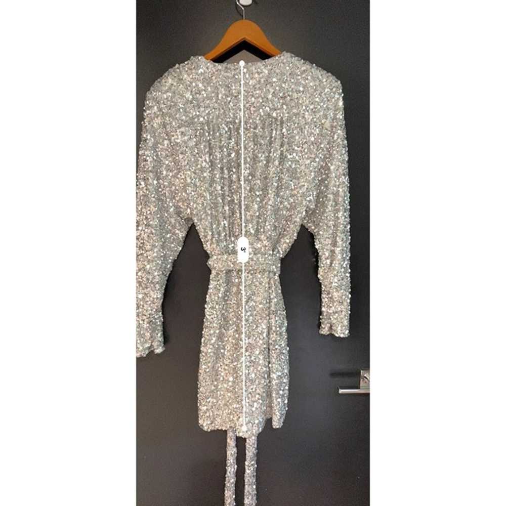 ROTATE Bridget silver sequined wrap minidress Siz… - image 8