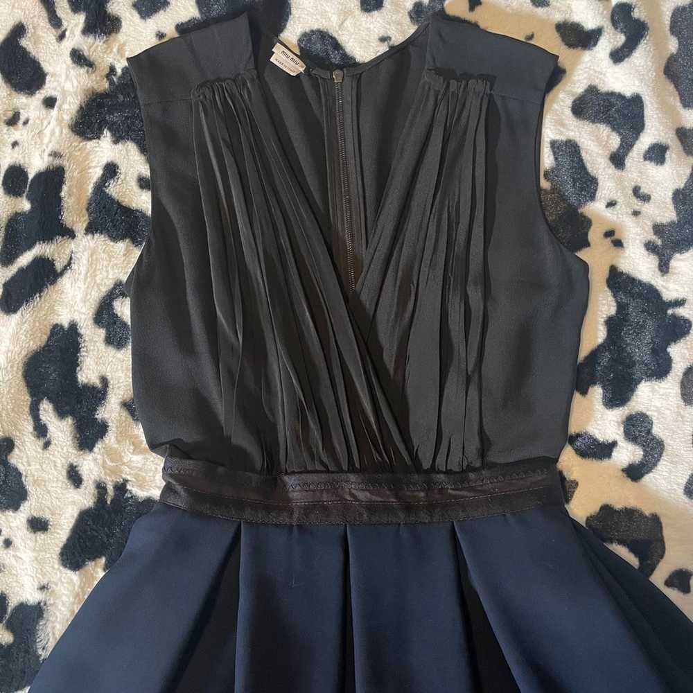 MIU MIU Black and Navy Pleated Formal Dress - image 5