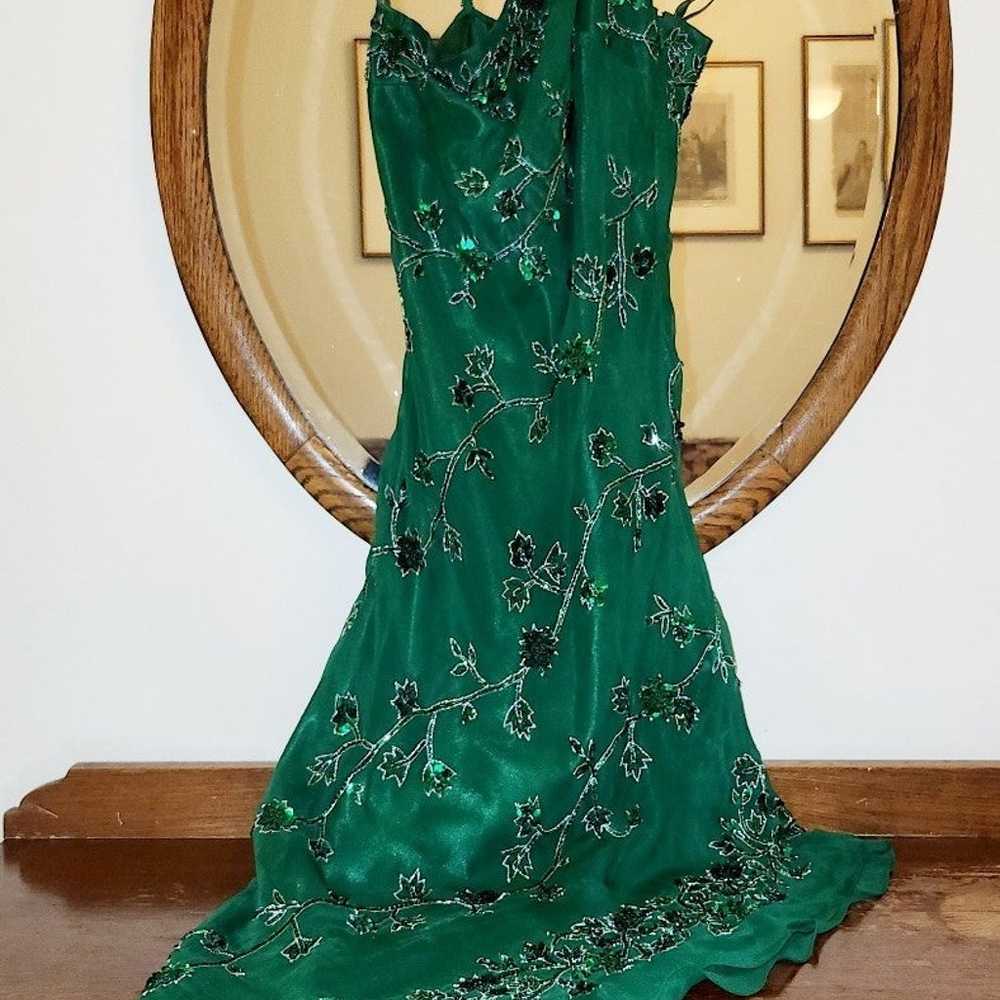 Vintage Scala Emerald Green Beaded Silk Gown - image 11