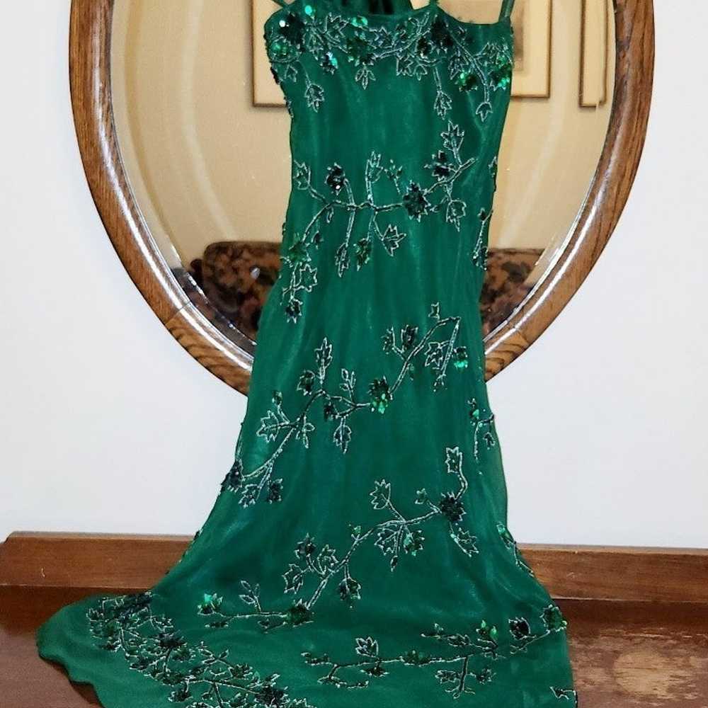 Vintage Scala Emerald Green Beaded Silk Gown - image 12