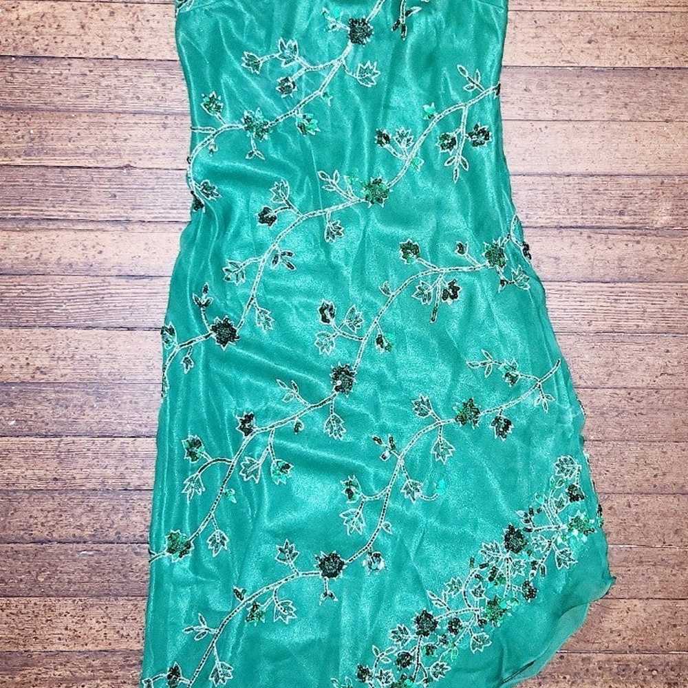 Vintage Scala Emerald Green Beaded Silk Gown - image 1