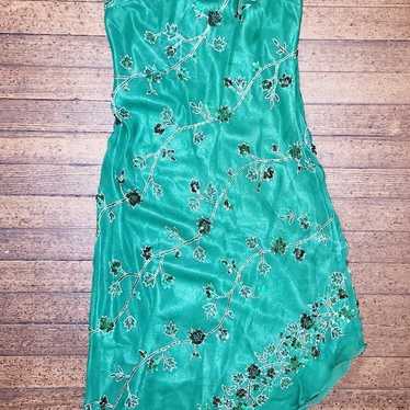 Vintage Scala Emerald Green Beaded Silk Gown - image 1