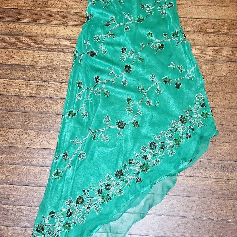 Vintage Scala Emerald Green Beaded Silk Gown - image 2