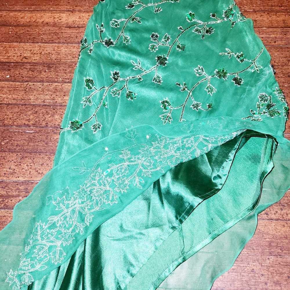 Vintage Scala Emerald Green Beaded Silk Gown - image 3