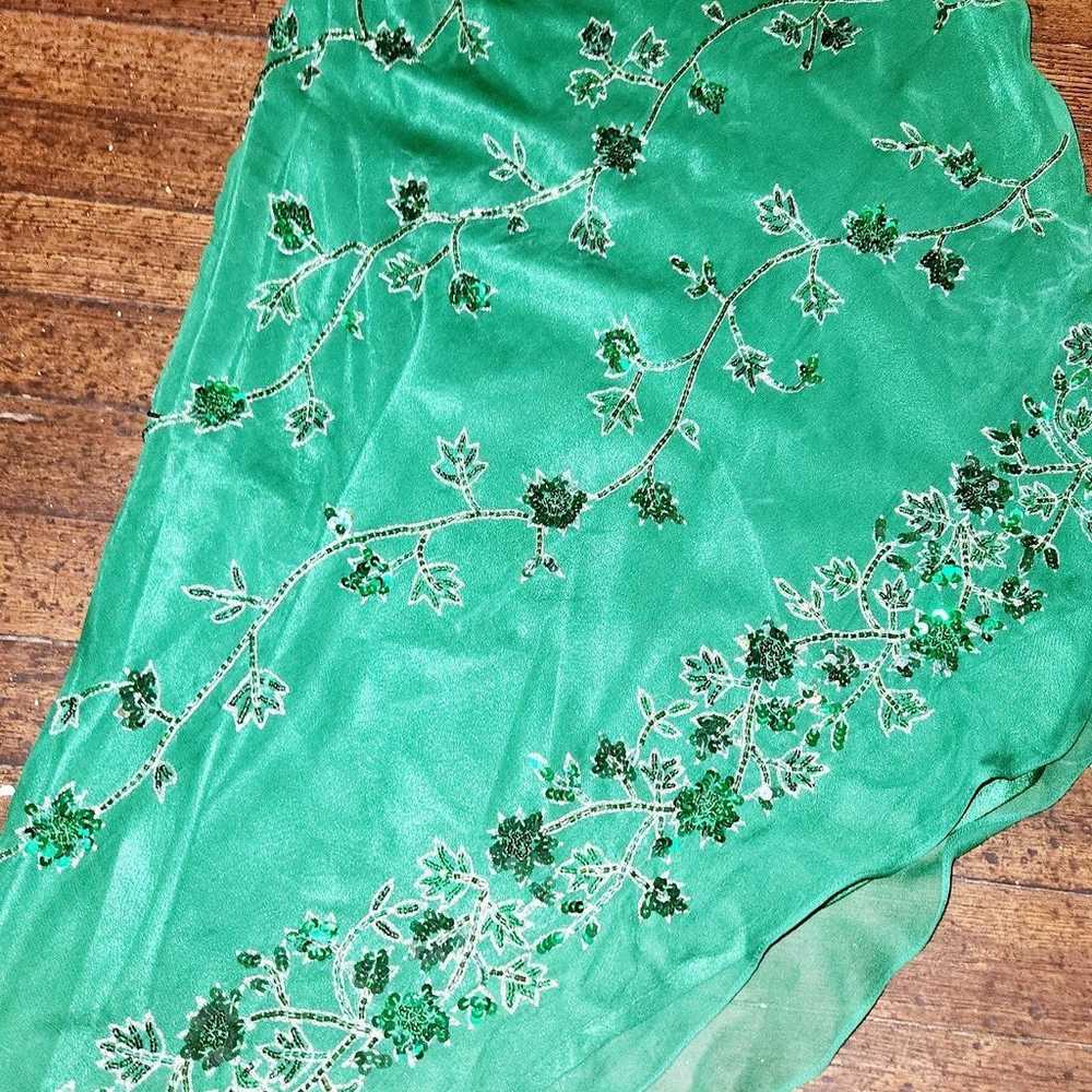 Vintage Scala Emerald Green Beaded Silk Gown - image 5