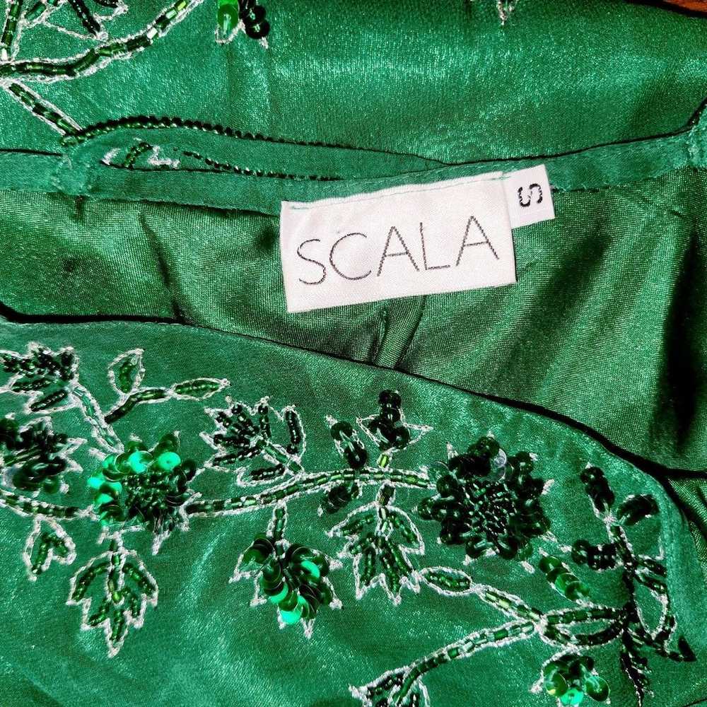 Vintage Scala Emerald Green Beaded Silk Gown - image 6